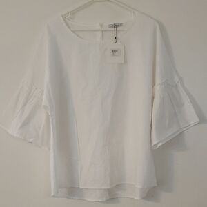 NWT Cellabie White Cotton Bellsleeve Blouse Top Size Lg Boho Cottagecore Basic